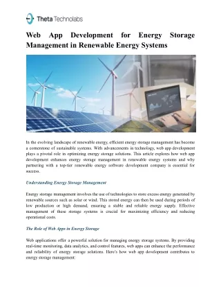 Web App Development for Energy Storage Management in Renewable Energy Systems