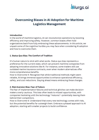 Overcoming Biases in AI Adoption for Maritime Logistics Management