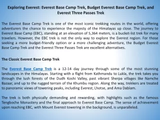 Exploring Everest Everest Base Camp Trek, Budget Everest Base Camp Trek, and Everest Three Passes Trek