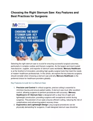 Choosing the Right Sternum Saw: Key Features and Best Practices for Surgeons