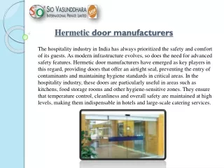 Hermetic Door Manufacturers and Their Role in the Hospitality Industry in India