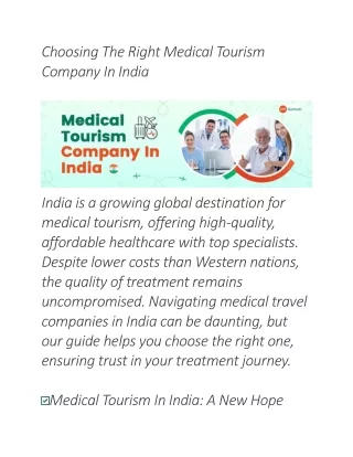 Choosing The Right Medical Tourism Company In India