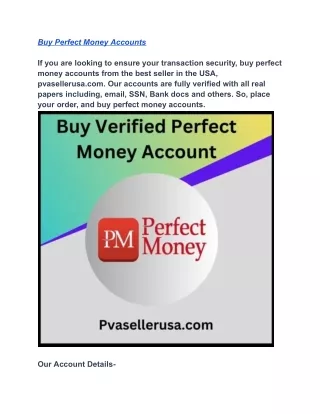 Buy Verified Perfect Money Account - 100% Safe, USA, Available
