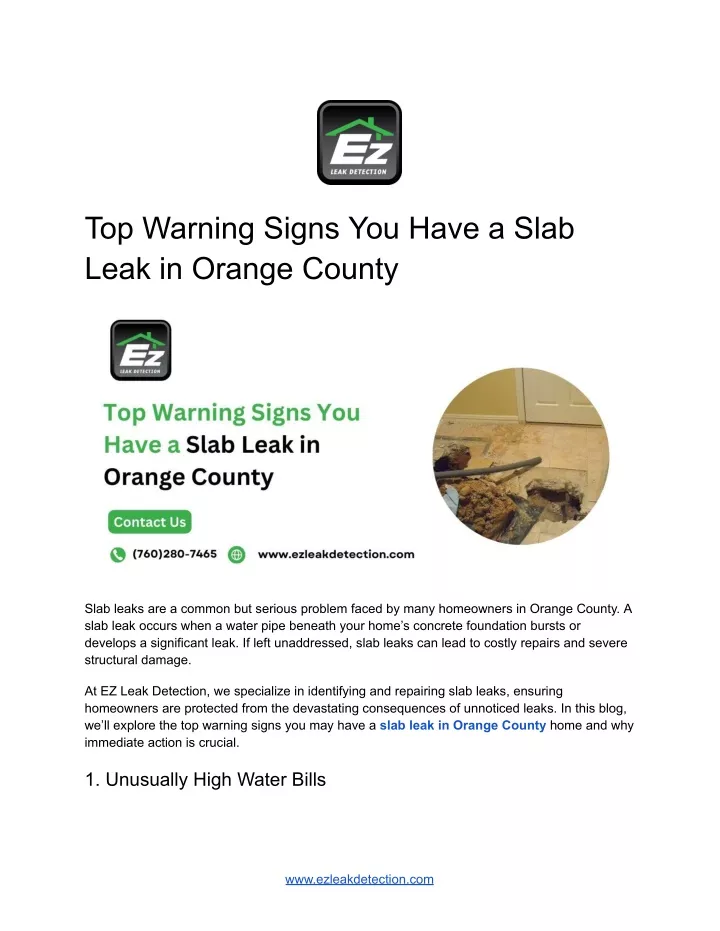 top warning signs you have a slab leak in orange