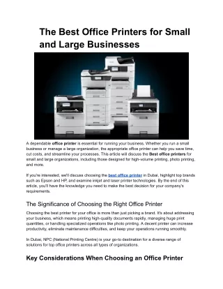 The Best Office Printers for Small and Large Businesses