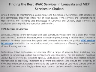 Finding the Best HVAC Services in Lonavala and MEP Services in Chakan