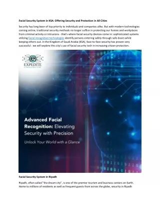 Facial Security System in KSA: Offering Security and Protection in All Cities