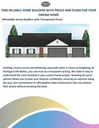 Find Reliable Home Builders with Prices and Plans for Your Dream Home