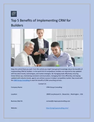 Top 5 Benefits of Implementing CRM for Builders