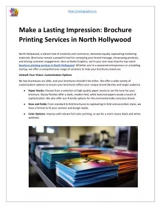 Make a Lasting Impression: Brochure Printing Services in North Hollywood