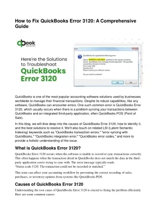 QuickBooks Error 3120: Causes, Symptoms, and Solutions
