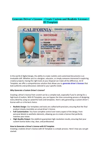 generate driver s license create custom