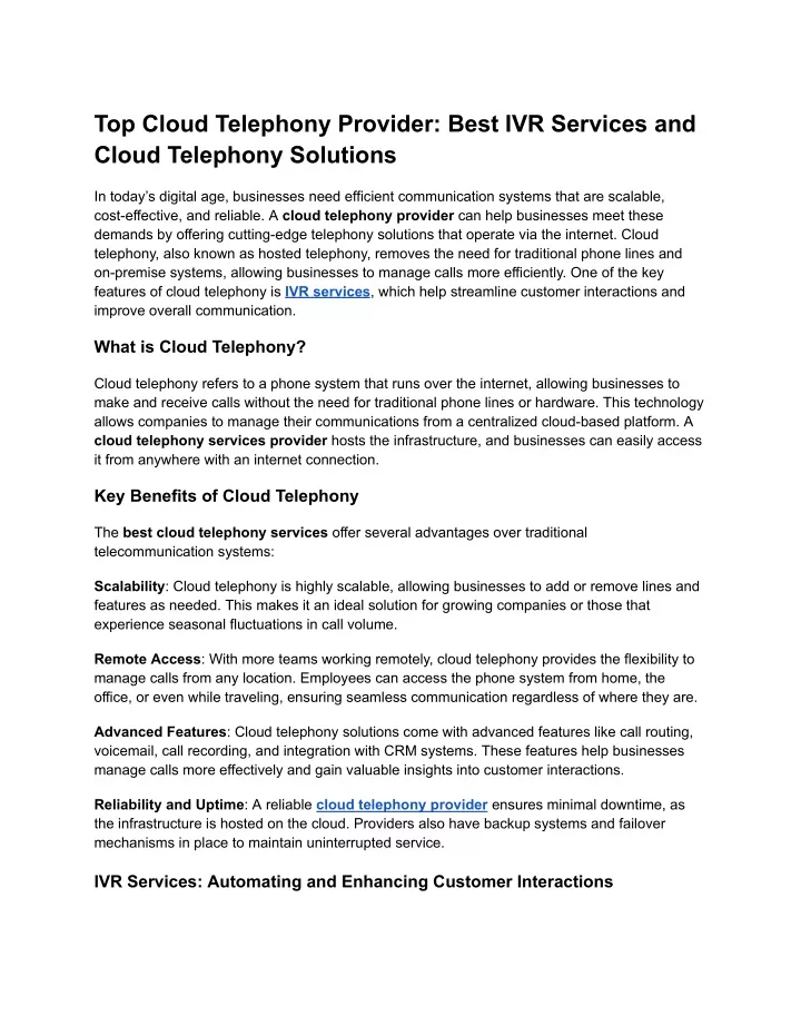 top cloud telephony provider best ivr services