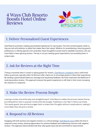 4 Ways Club Resorto Boosts Hotel Online Reviews