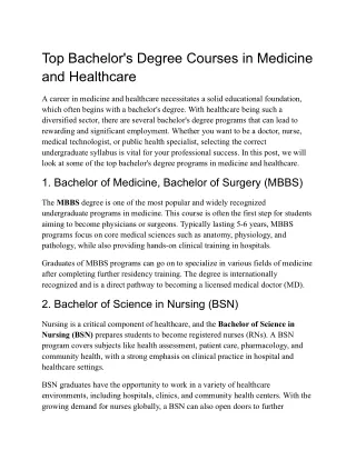 Top Bachelor's Degree Courses in Medicine and Healthcare