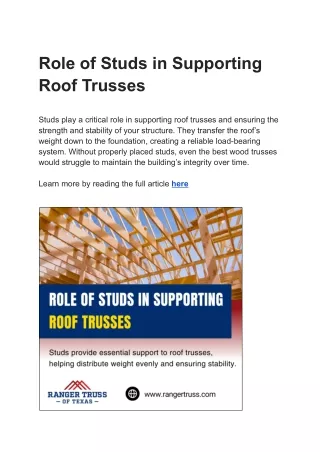 Role of Studs in Supporting Roof Trusses