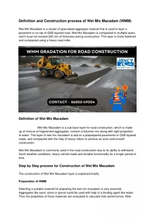 Definition and Construction of WMM for roads