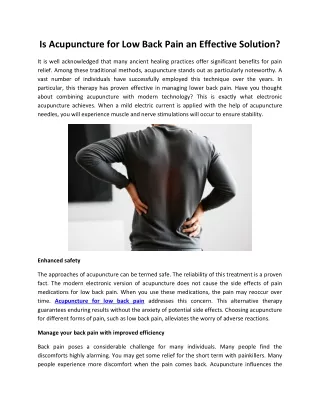 Is Acupuncture for Low Back Pain an Effective Solution