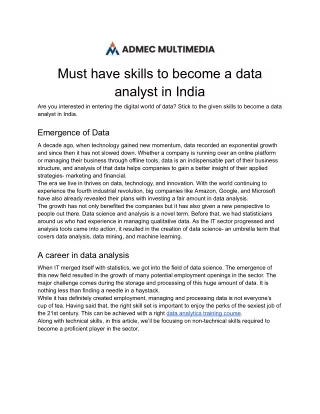 Must have skills to become a data analyst in India