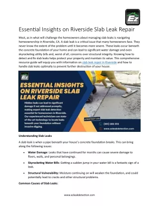 Essential Insights on Riverside Slab Leak Repair