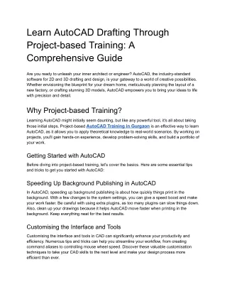Learn AutoCAD Drafting Through Project-based Training_ A Comprehensive Guide