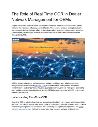 The Role of Real Time OCR in Dealer Network Management for OEMs