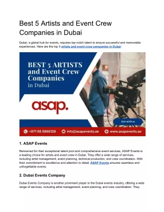 Best 5 Artists and Event Crew Companies in Dubai