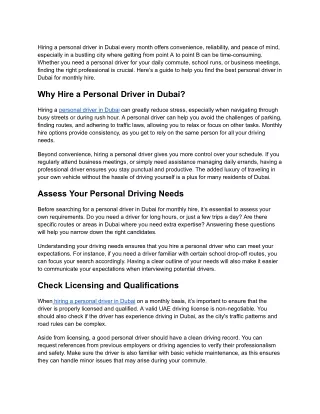 How Can You Find the Right Personal Driver in Dubai for Monthly Hire_