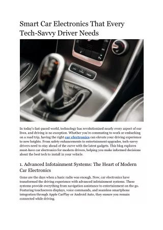 Smart Car Electronics That Every Tech-Savvy Driver Needs