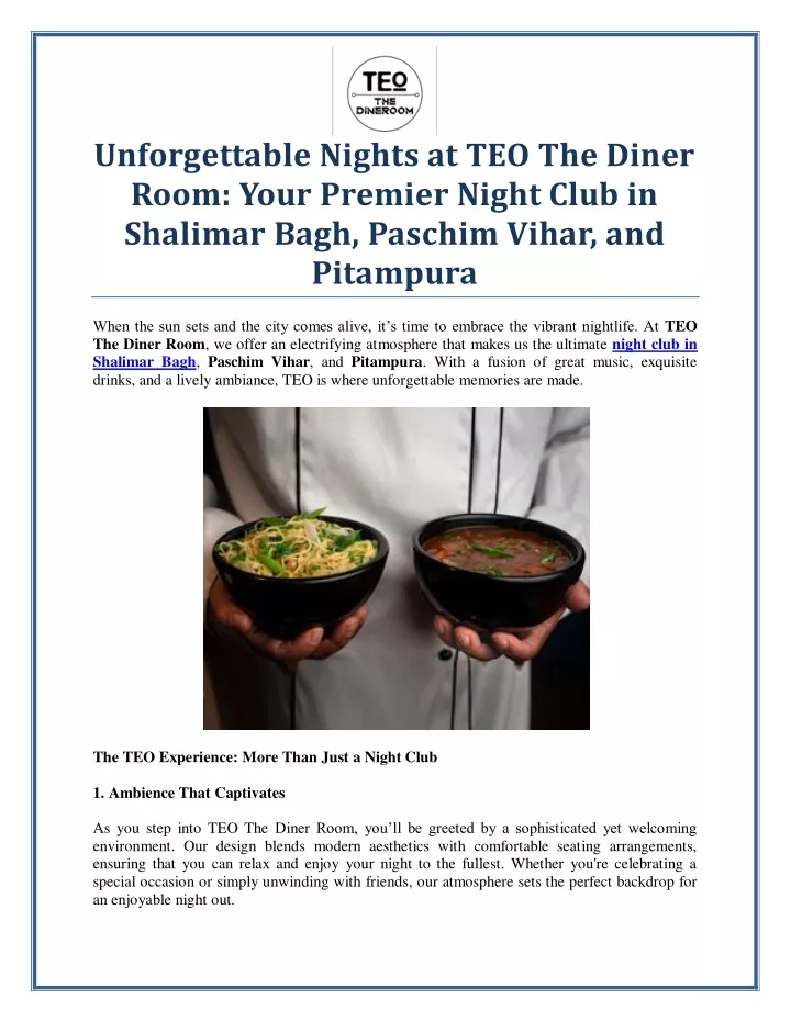 unforgettable nights at teo the diner room your