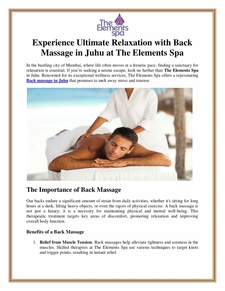 experience ultimate relaxation with back massage