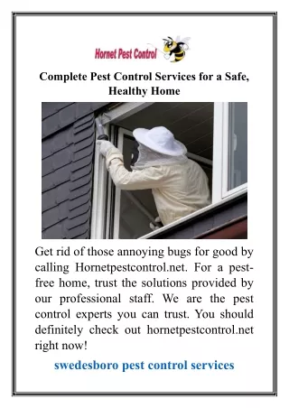 Complete Pest Control Services for a Safe, Healthy Home