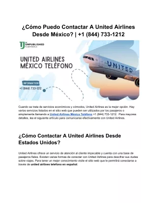 ¿Cómo Puedo Contactar A United Airlines Desde México  1 (844) 733-1212