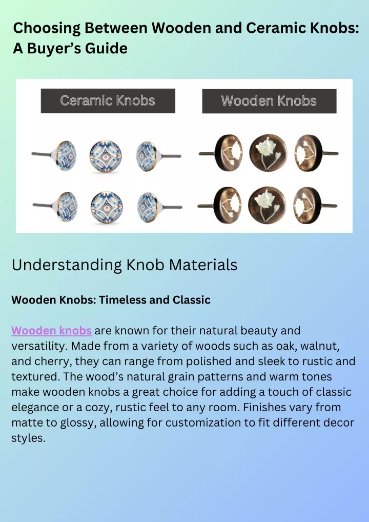 choosing between wooden and ceramic knobs a buyer