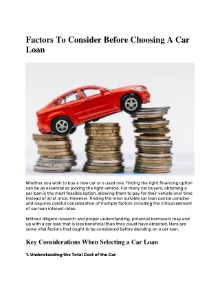 Factors To Consider Before Choosing A Car Loan