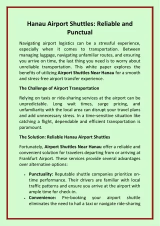 Hanau Airport Shuttles: Reliable and Punctual