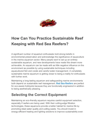 How Can You Practice Sustainable Reef Keeping with Red Sea Reefers