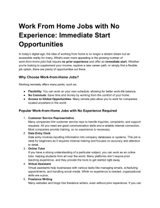 work from home jobs with no experience immediate