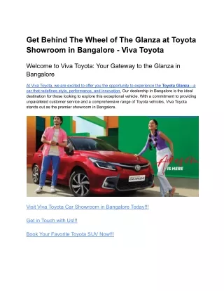 Get Behind the Wheel of the Glanza at Toyota Showroom in Bangalore - Viva Toyota