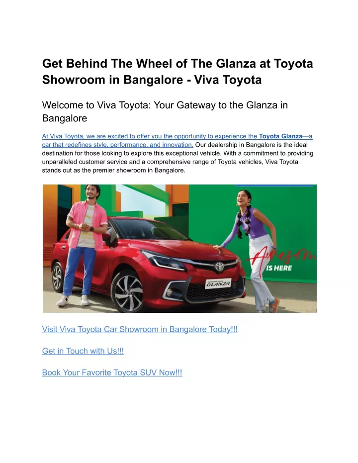 get behind the wheel of the glanza at toyota