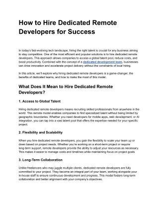How to Hire Dedicated Remote Developers for Success
