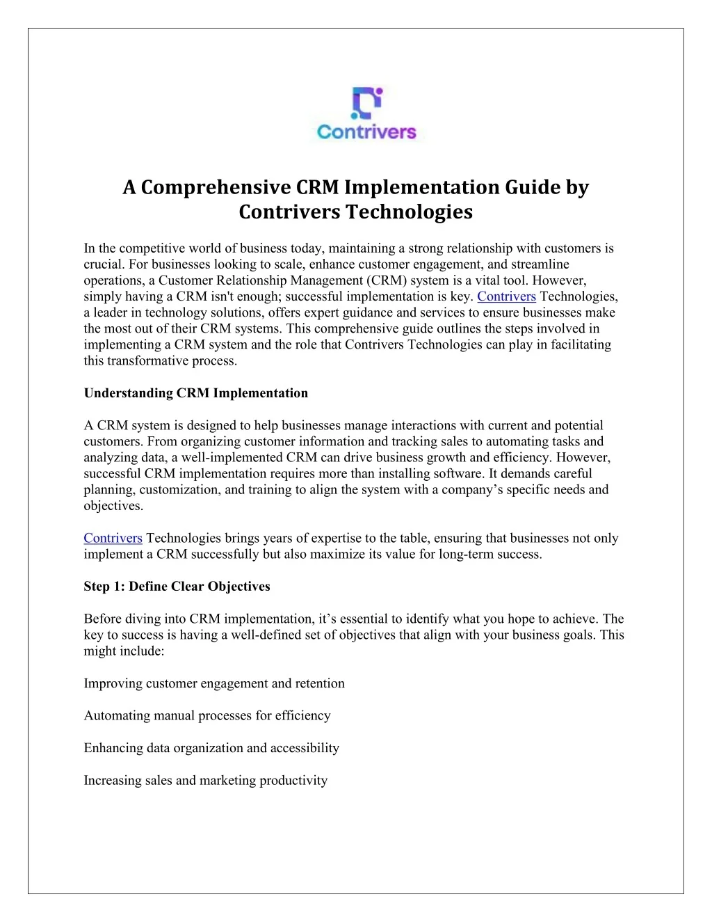 PPT - A Comprehensive CRM Implementation Guide by Contrivers ...