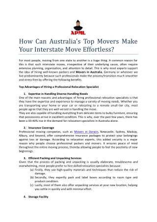 How Can Australia's Top Movers Make Your Interstate Move Effortless