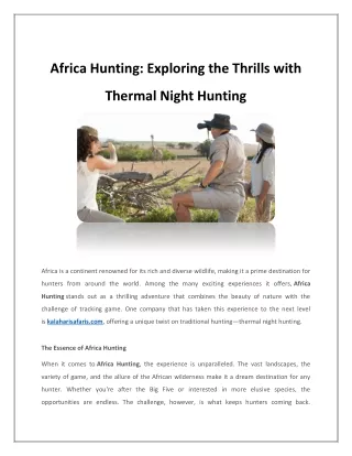Kalahari Safaris & Africa Hunting | Thermal Night Hunting
