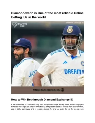 Diamondexchh is One of the most reliable Online Betting IDs in the world