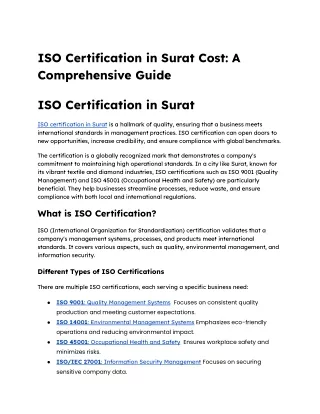 ISO Certification in Surat Cost: A Comprehensive Guide
