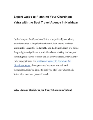 Plan Your Perfect Chardham Yatra with the Best Travel Agency in Haridwar