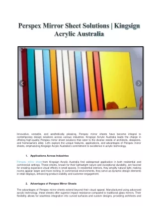 Perspex Mirror Sheet Solutions | Kingsign Acrylic Australia