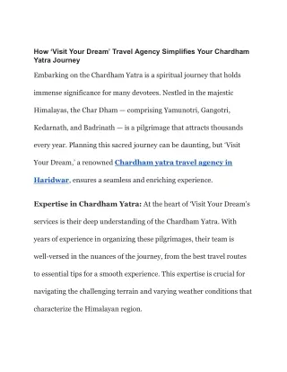 Simplify Your Chardham Yatra with 'Visit Your Dream' Travel Agency