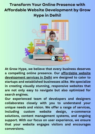 Transform Your Online Presence with Affordable Website Development by Grow Hype in Delhi!